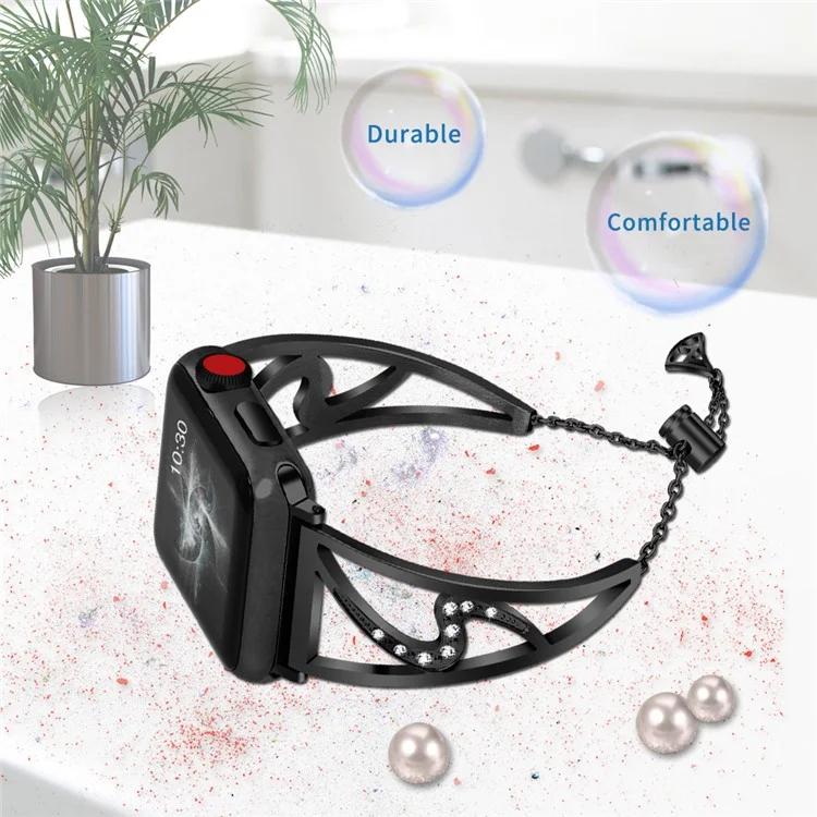 Bracelete de Aço Inoxidável com Decoração de Strass em Forma de S para Apple Watch Series 10 46mm / Ultra 2 Ultra 49mm / 9 8 7 45mm / SE (2023) SE (2022) SE 6 5 4 44mm / 3 2 1 42mm - Preto