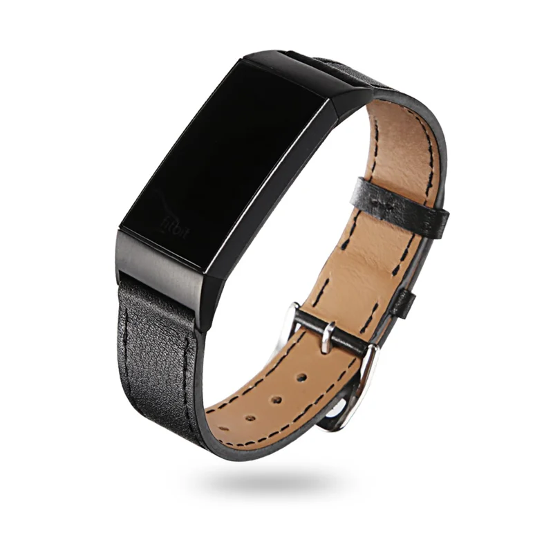 Genuine Leather Watch Wrist Band Strap for Fitbit Charge 4 / 3 - Black