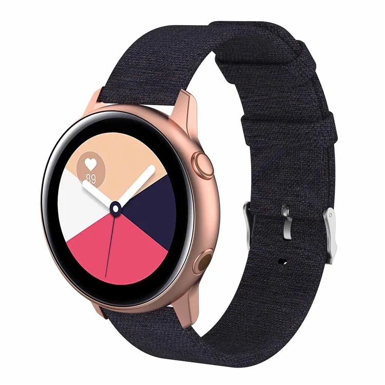 Metal Buckle Canvas Wristwatch Strap 20mm for Samsung Galaxy Watch Active - Black