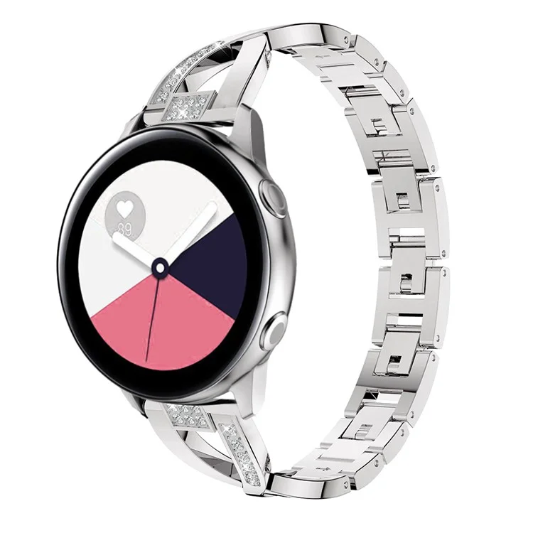 Banda de Relógio de Liga de Zinco Decorada com Cristais Strass em Formato de X de 20 mm para Samsung Galaxy Watch Active SM-R500 - Prata