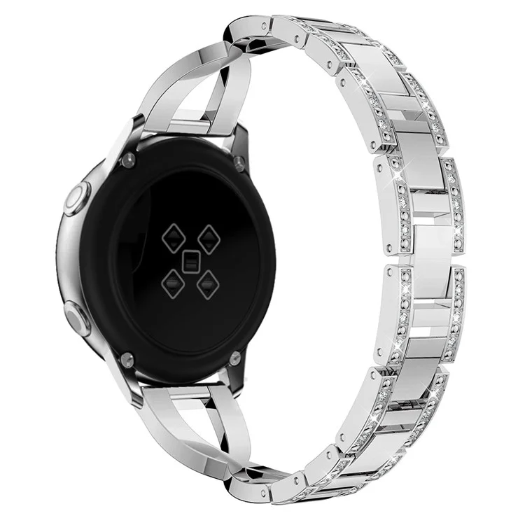 Banda de Relógio de Liga de Zinco Decorada com Cristais Strass em Formato de X de 20 mm para Samsung Galaxy Watch Active SM-R500 - Prata