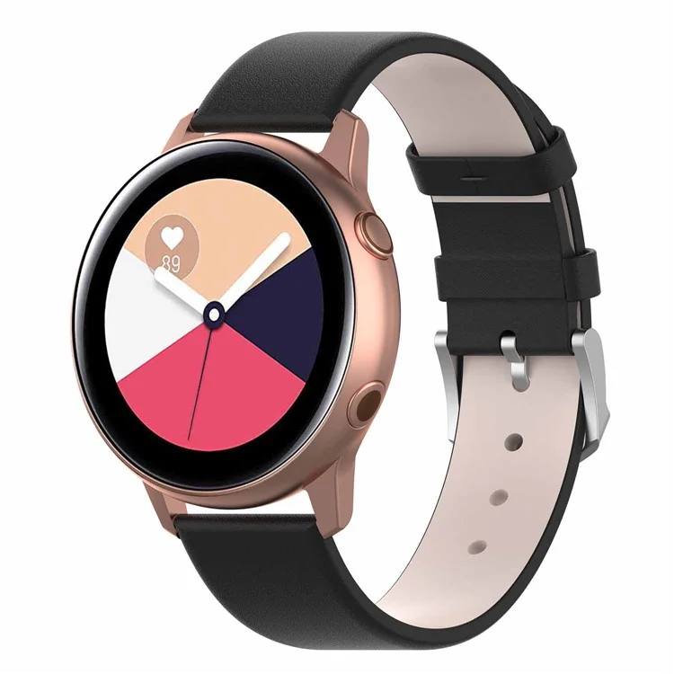 Für Samsung Galaxy Watch Active pu Leder Uhrengurt 20mm Mit Anschluss Und Werkzeug - Schwarz