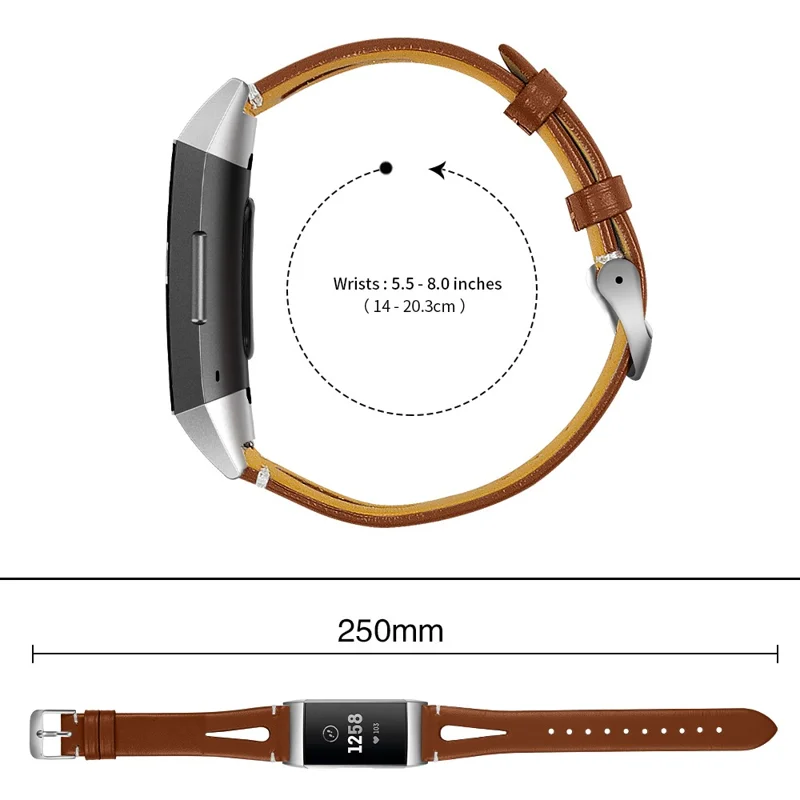 Hollow Genuine Leather Watch Band for Fitbit Charge 4 / 3 - Brown