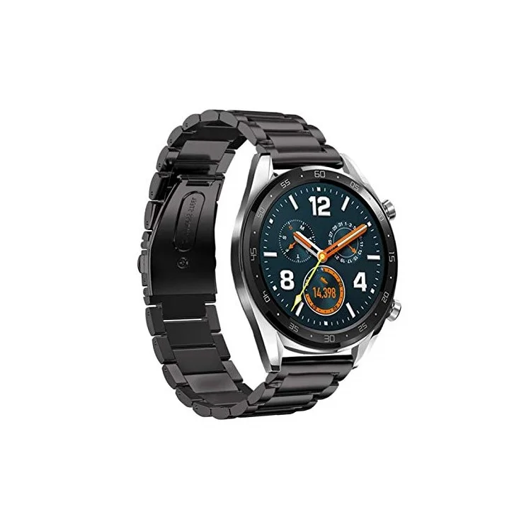 22mm Três Contas de Aço Inoxidável Cinta Com Fecho Dobrável Para Huawei Watch gt / Honor Assista Magic - Preto