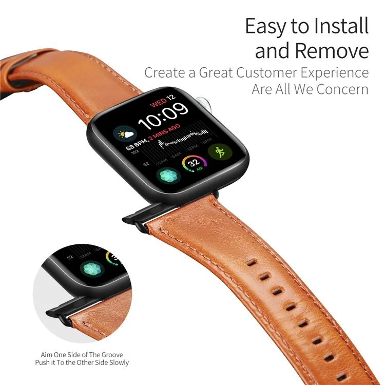 DUX DUCIS Genuine Leather Band для Apple Watch Series 10 42 мм / 9 8 7 41 мм / SE (2023) SE (2022) SE 6 5 4 40 мм / 3 2 1 38 мм Ремешок - Коричневый