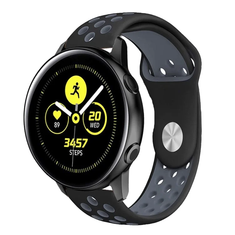 Bi-color Soft Silicone Watch Strap Replacement for Samsung Galaxy Watch Active - Black / Grey