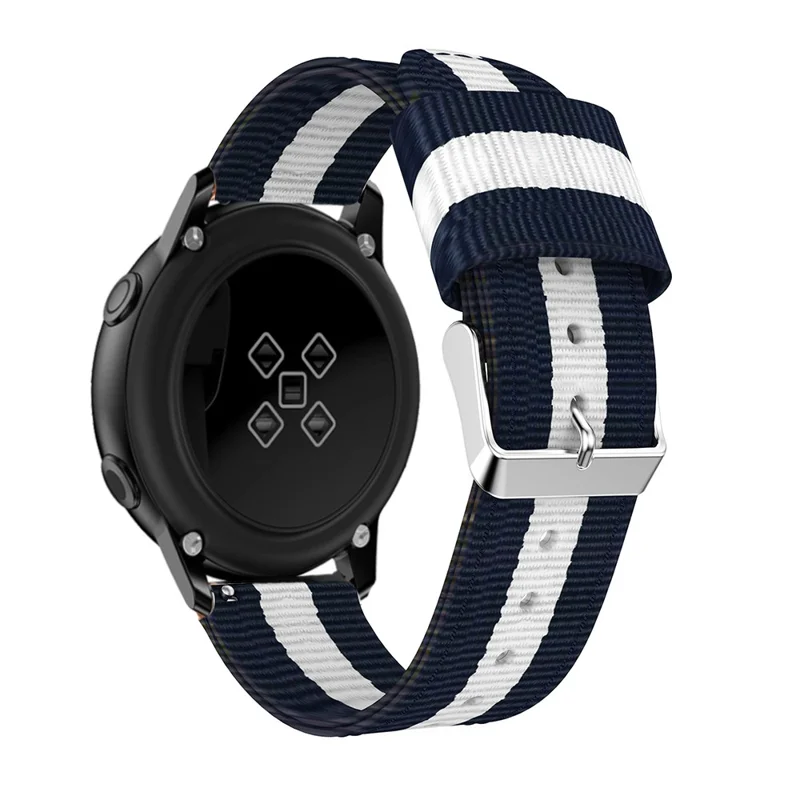 20mm Classic Buckle Nylon Watch Strap for Samsung Galaxy Watch Active SM-R500 - Blue / White