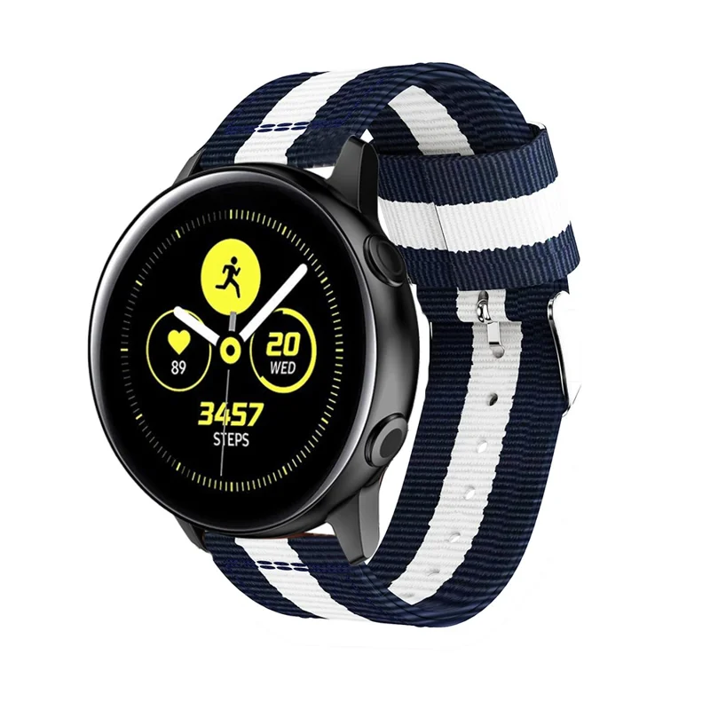 20mm Classic Buckle Nylon Watch Strap for Samsung Galaxy Watch Active SM-R500 - Blue / White