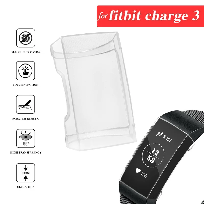 Clear All-wrapped TPU Protector Cover Watch Case for Fitbit Charge 3