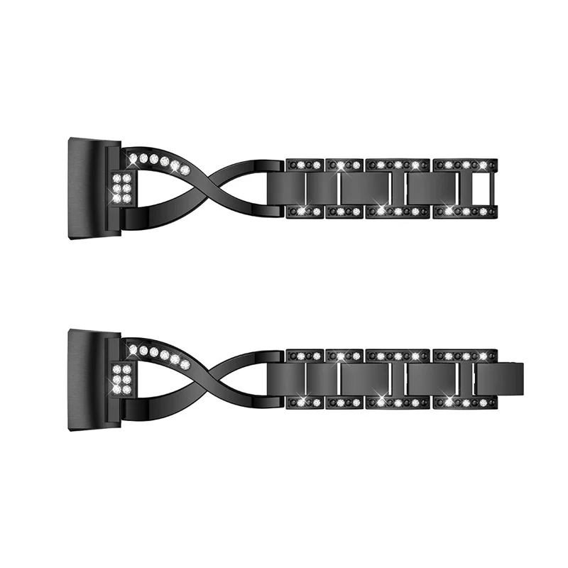 For Fitbit Charge 4/3 X-shape Rhinestone Decor Aluminum Alloy Watch Band Strap Replacement - Black