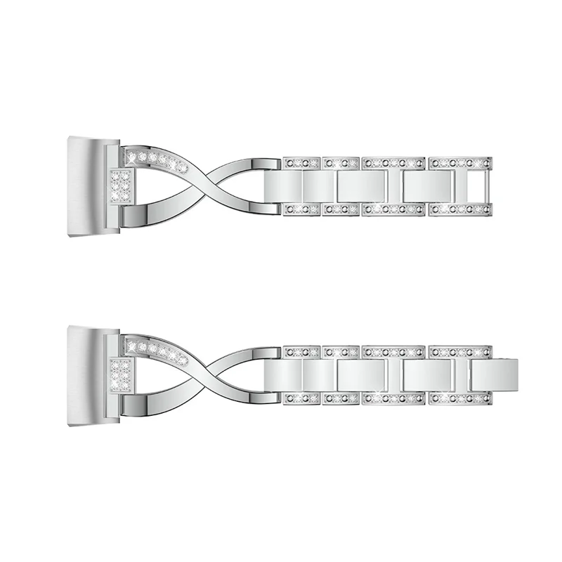 For Fitbit Charge 4/3 X-shape Rhinestone Decor Aluminum Alloy Watch Band Strap Replacement - Silver