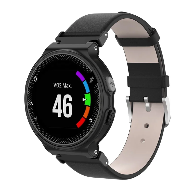 For Garmin Forerunner 220 230 235 630 620 735 PU Leather Watch Band Replacement Strap with Screwdrivers - Black