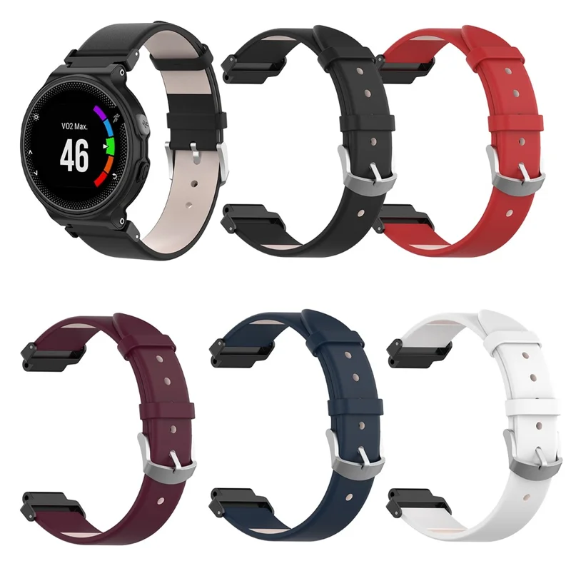 For Garmin Forerunner 220 230 235 630 620 735 PU Leather Watch Band Replacement Strap with Screwdrivers - Black