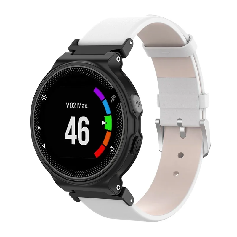 For Garmin Forerunner 220 230 235 630 620 735 PU Leather Watch Band Replacement Strap with Screwdrivers - White