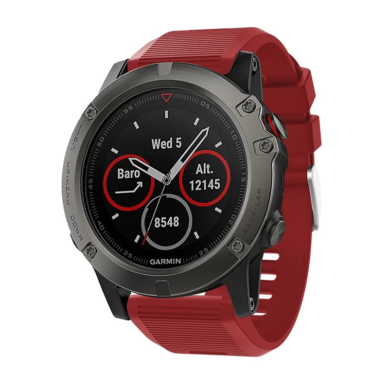 Horizontal Stripes Soft Silicone Watch Strap Replacement for Garmin Fenix 5X Plus - Wine Red