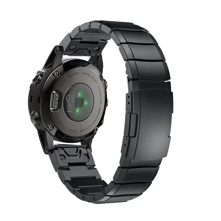 Für Garmin Fenix 5S Quick Release Edelstahl-Uhrenarmband, Ersatzband mit Faltschließe - Schwarz