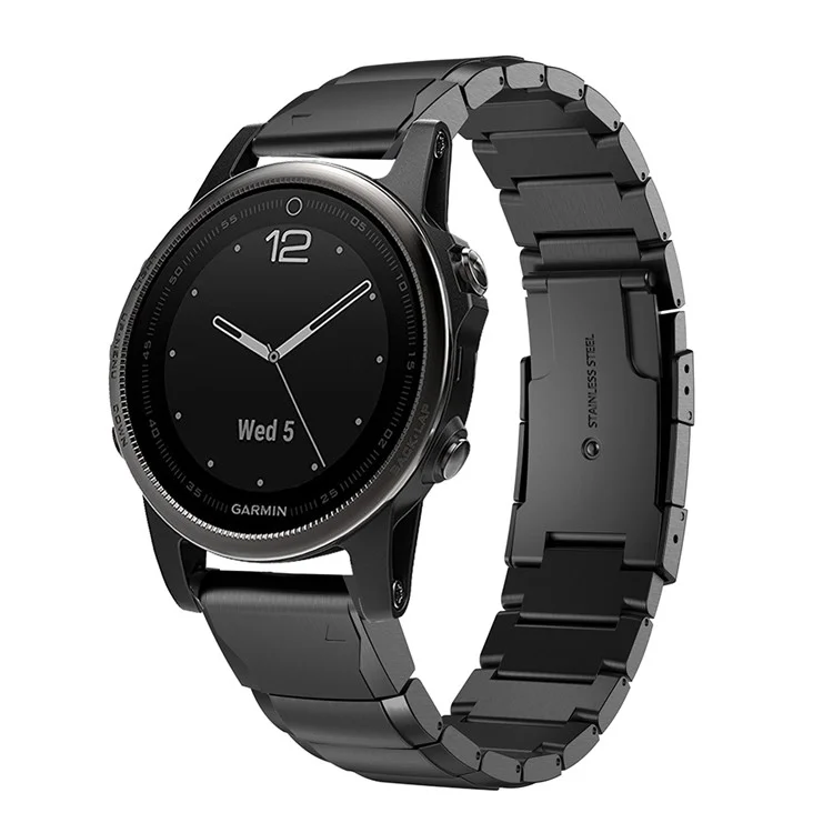 Für Garmin Fenix 5S Quick Release Edelstahl-Uhrenarmband, Ersatzband mit Faltschließe - Schwarz