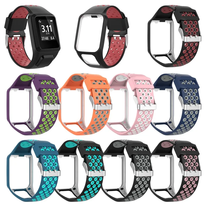 For TomTom Multi-sport Runner 2/3 Dual Color Silicone Smart Watch Strap Replacement Watchband - Black / Grey