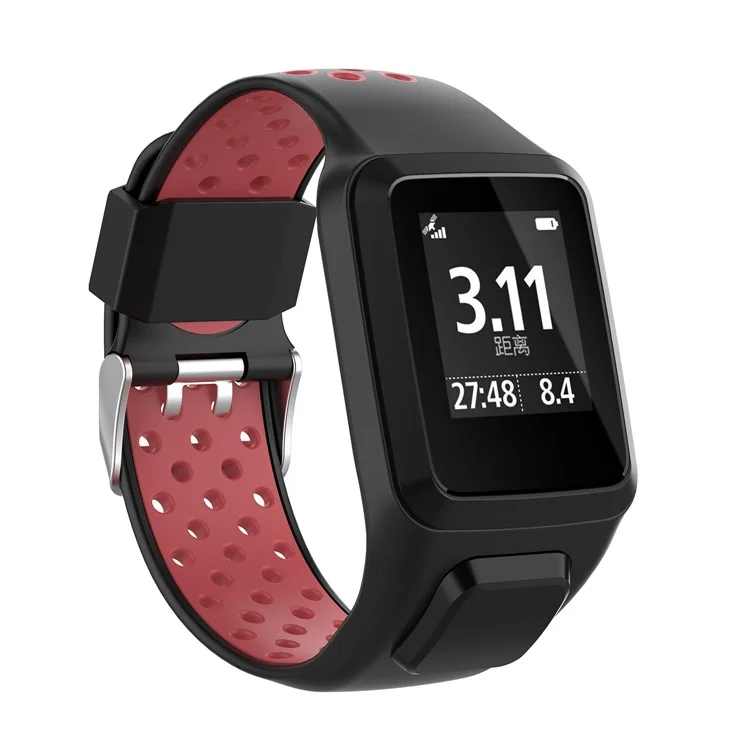 Para TomTom Multi-sport Runner 2/3 Dual Color Silicona Correa Inteligente Reloj de Repuesto Pulsera - Negro / Rojo