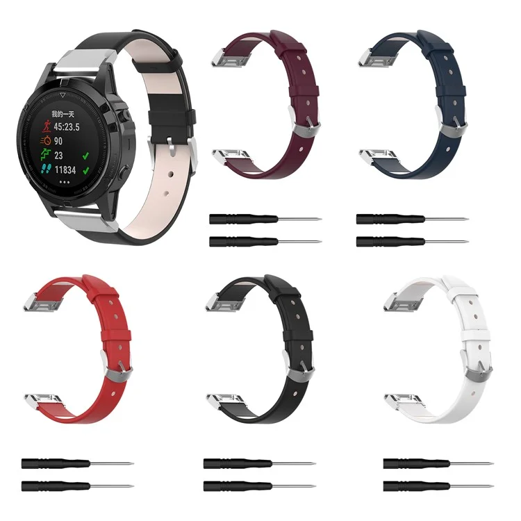 Bracelet de montre en PU Leather avec connecteur et outil pour Garmin Fenix 7/5/Forerunner 935/Quatix5/Quatix5 Sapphire/Approach S60 - Noir