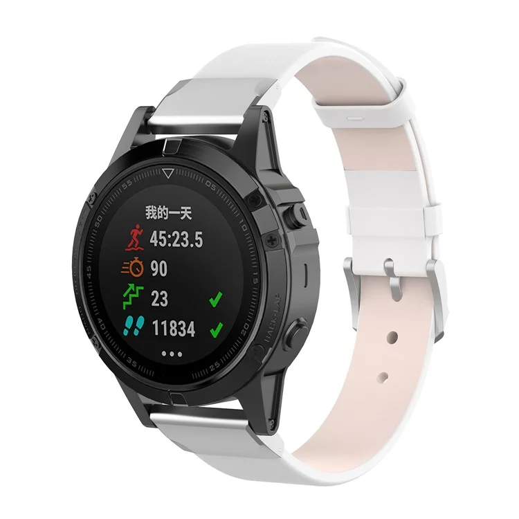 PU Leather Watch Strap with Connector and Tool for Garmin Fenix 7/5/Forerunner 935/Quatix5/Quatix5 Sapphire/Approach S60 - White