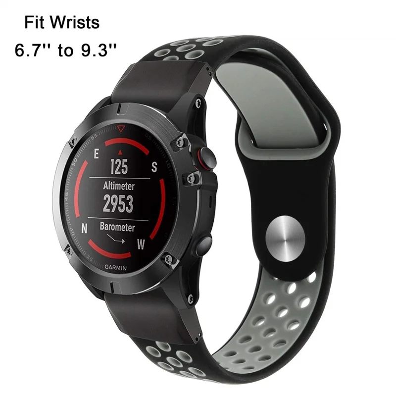 حزام ساعة سيليكون ثنائي الألوان مقاس 26 مم لجهاز Garmin Fenix 5X - أسود / رمادي