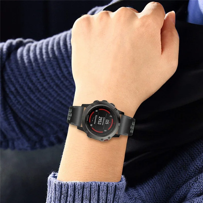 حزام ساعة سيليكون ثنائي الألوان مقاس 26 مم لجهاز Garmin Fenix 5X - أسود / رمادي