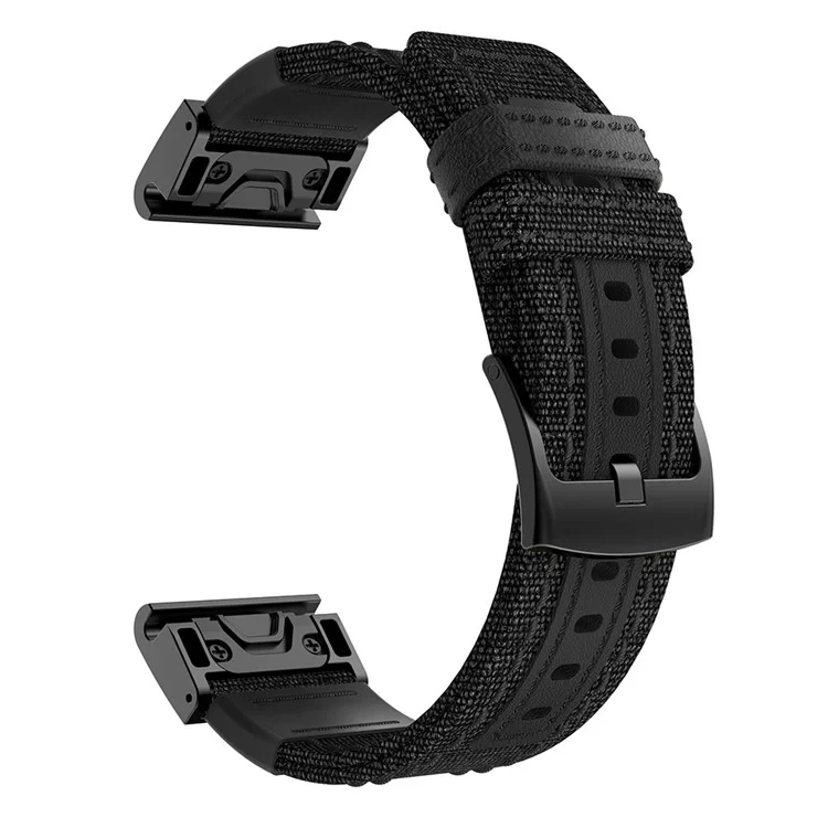 Canvas + Echtes Leder -uhrenband Für Garmin Fenix ​​5 Plus, Nylon Sports Watchband -gurt - Schwarz