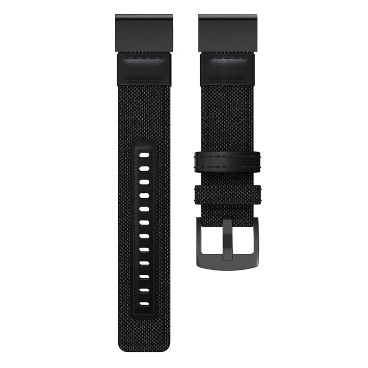 Canvas + Genuine Leather Watch Band for Garmin Fenix 5 Plus, Nylon Sports Watchband Strap - Black