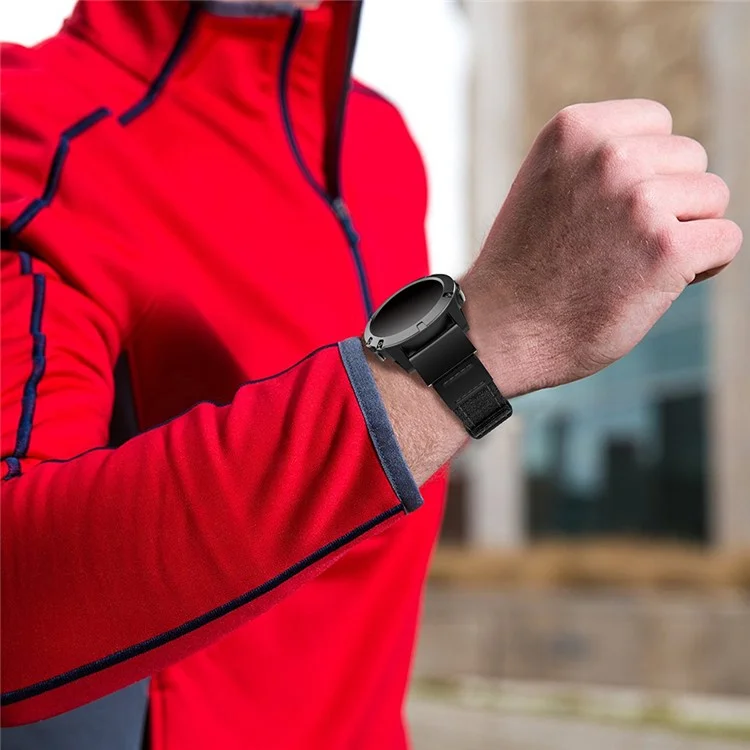 Canvas + Echtes Leder-Uhrenarmband für Garmin Fenix 5 Plus, Nylon-Sportarmband - Schwarz