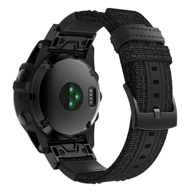 Pour Garmin Fenix ​​5x / Fenix ​​5x Plus / Fenix ​​3 / Fenix ​​3 HR Bande De Montre Toile Jean + Sangle De Montre De Sport En Cuir Véritable - Noir