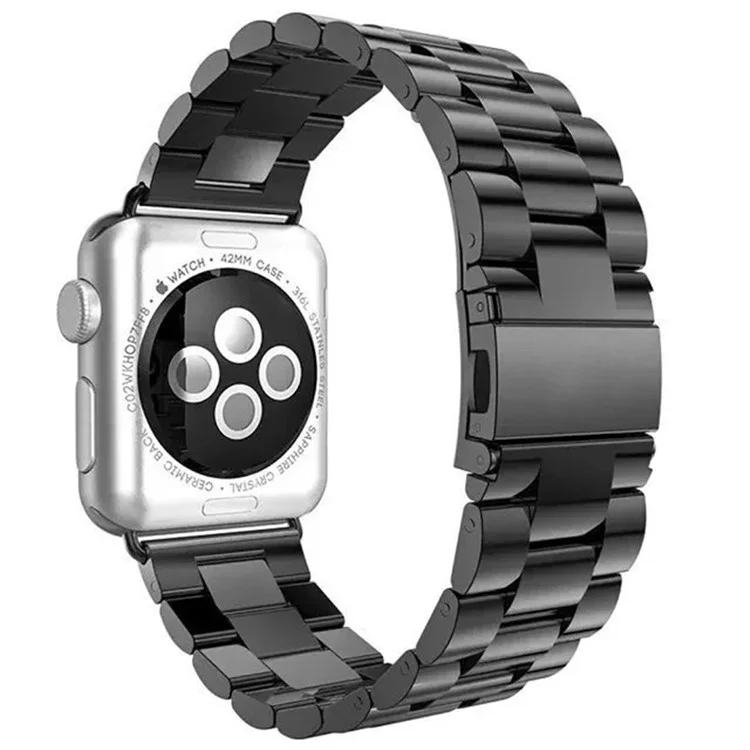 Luxury Three Beads Stainless Steel Watch Strap for Apple Watch Series 10 42mm / 9 8 7 41mm / SE (2023) SE (2022) SE 6 5 4 40mm / 3 2 1 38mm - All Black