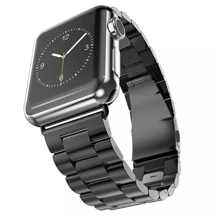 Luxury Three Beads Stainless Steel Watch Strap for Apple Watch Series 10 42mm / 9 8 7 41mm / SE (2023) SE (2022) SE 6 5 4 40mm / 3 2 1 38mm - All Black