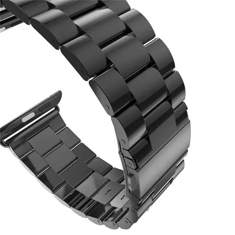 Luxury Three Beads Stainless Steel Watch Strap for Apple Watch Series 10 42mm / 9 8 7 41mm / SE (2023) SE (2022) SE 6 5 4 40mm / 3 2 1 38mm - All Black