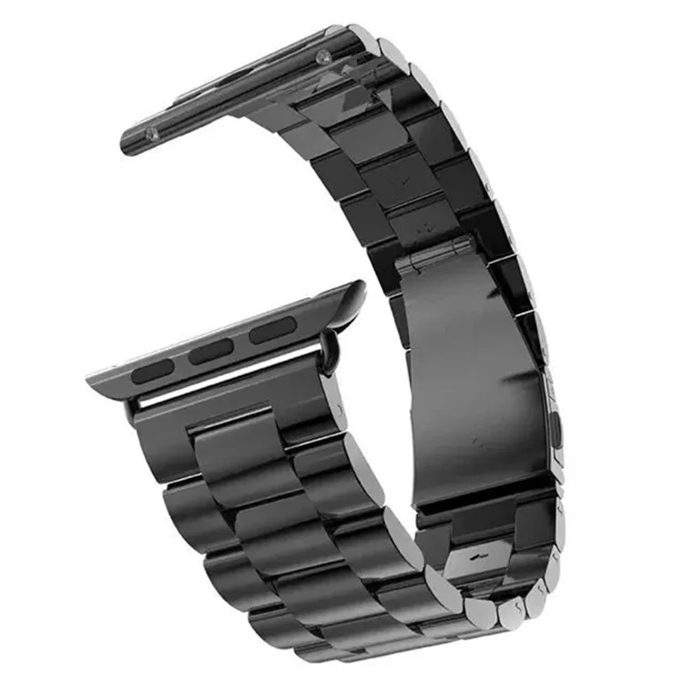 Luxury Three Beads Stainless Steel Watch Strap for Apple Watch Series 10 42mm / 9 8 7 41mm / SE (2023) SE (2022) SE 6 5 4 40mm / 3 2 1 38mm - All Black