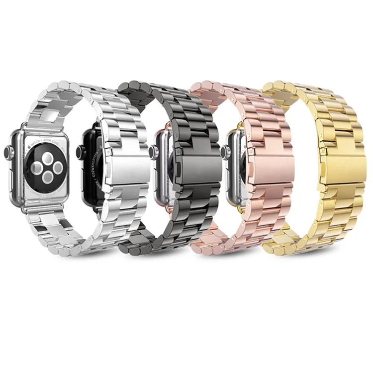 Luxury Three Beads Stainless Steel Watch Strap for Apple Watch Series 10 42mm / 9 8 7 41mm / SE (2023) SE (2022) SE 6 5 4 40mm / 3 2 1 38mm - All Black
