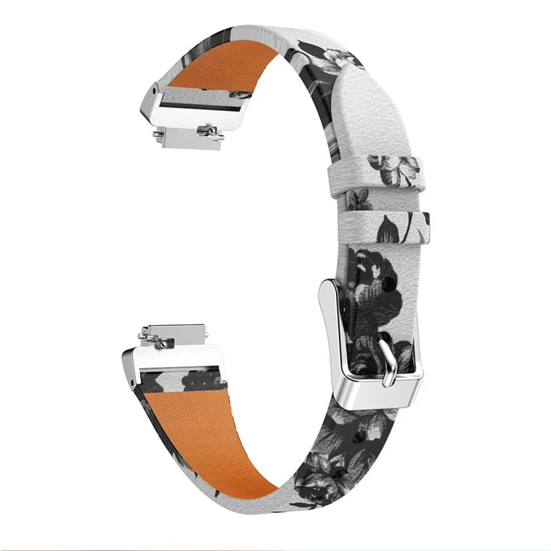Flower Pattern Single Tour Genuine Leather Watch Strap for Fitbit Inspire / Inspire HR - White Background White Rose