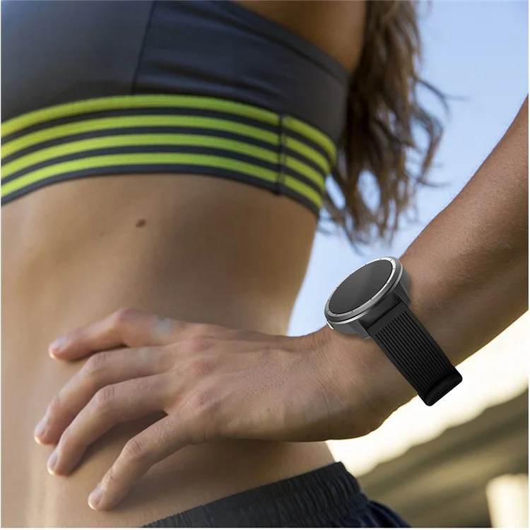Pulseira de silicone com listras de 20 mm para Garmin Vivoactive 3, alça de relógio ajustável de substituição - Preto