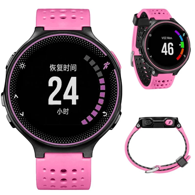 Bi-color Round Holes Silicone Watch Strap for Garmin Forerunner 220/230/235/620/630 - Rose / Black