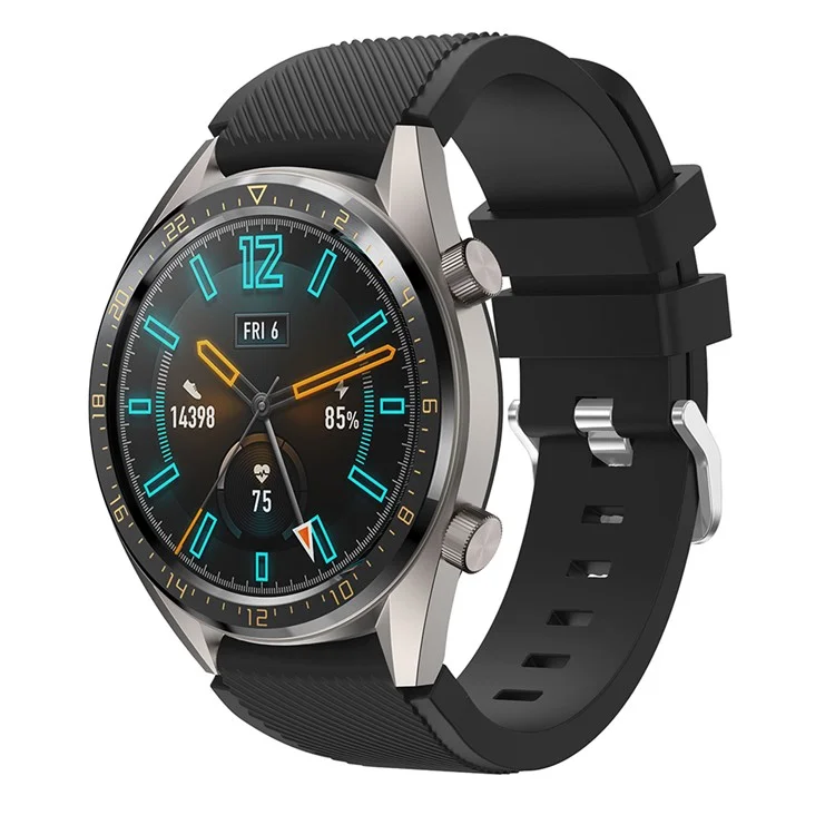 Bracelet de montre de 22 mm en silicone avec boucle à ardillon, pour remplacement de montre de sport Huawei Watch GT - Noir