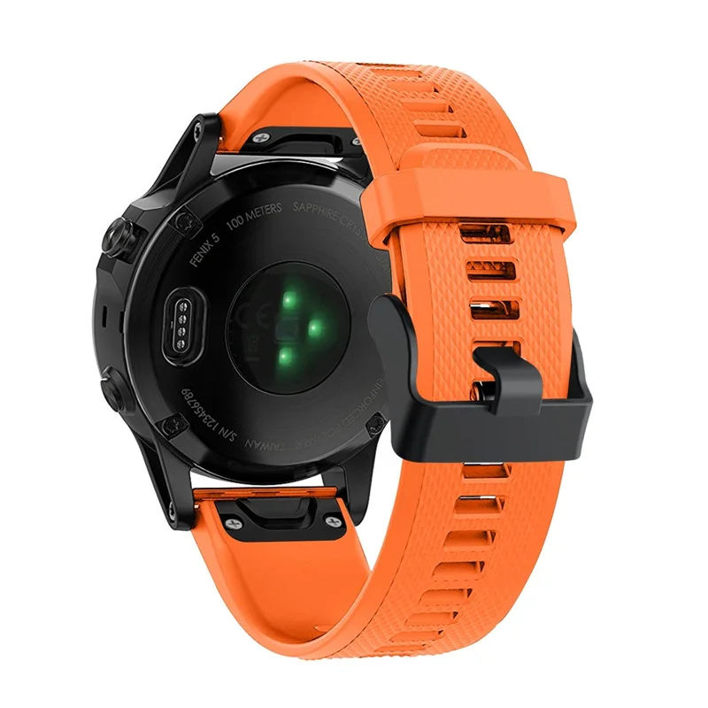For Garmin Fenix 5 Silicone Sport Watch Band Adjustable Wrist Strap with Black Buckle - Orange