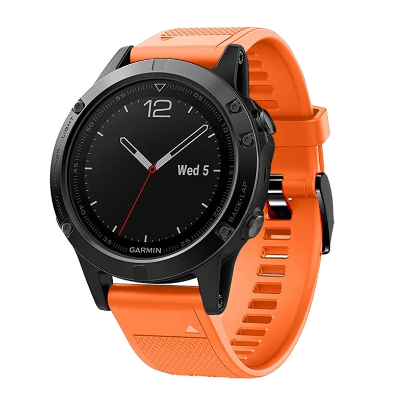 For Garmin Fenix 5 Silicone Sport Watch Band Adjustable Wrist Strap with Black Buckle - Orange