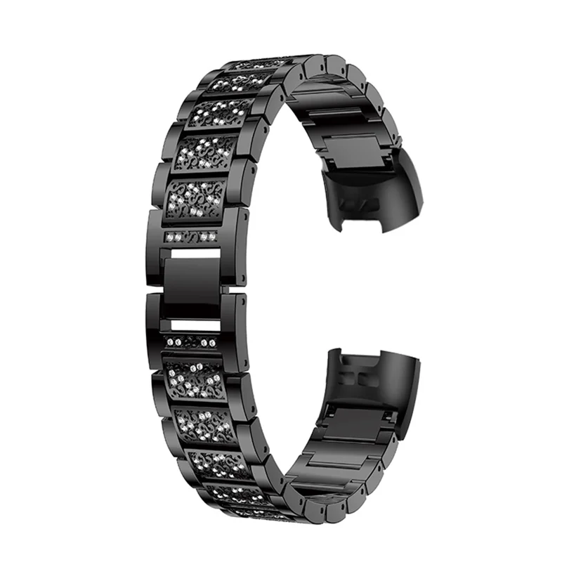 Acier Inoxydable Massif Avec Bande de Montre en Diamant Pour Charge Fitbit 4 / 3 - le Noir