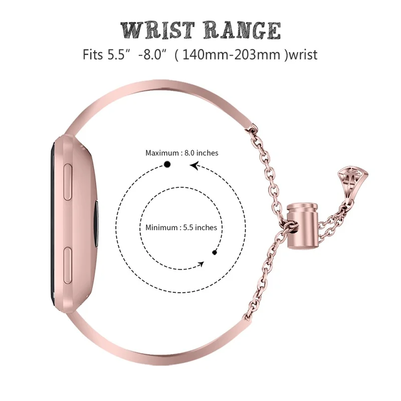 Stainless Steel with Diamond Watch Band for Fitbit Versa - Rose Gold