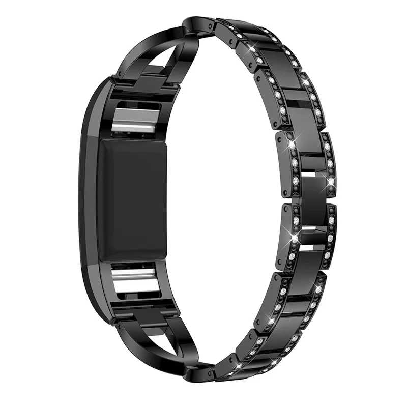 X-shape Rhinestone Decoration Aluminum Alloy Watch Band for Fitbit Charge 2 - Black