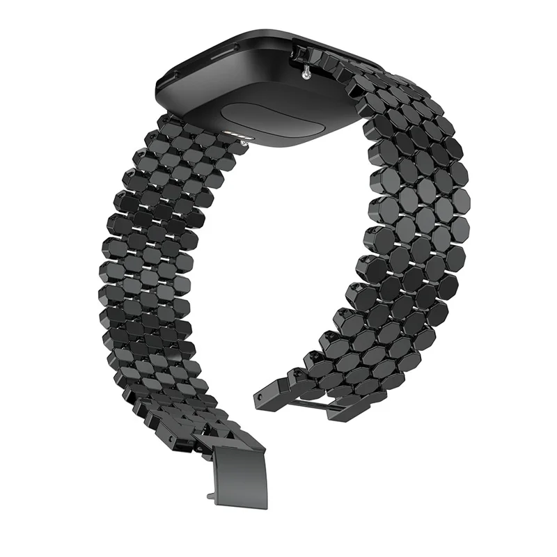 Fish Scale Texture Stainless Steel Watch Band for Fitbit Versa Lite - Black