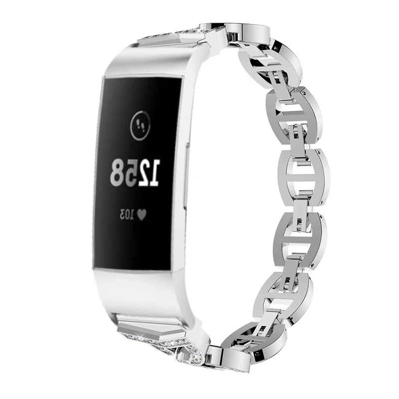 8-shape Diamond Aluminum Alloy Watch Band for Fitbit Charge 4 / 3 - Silver