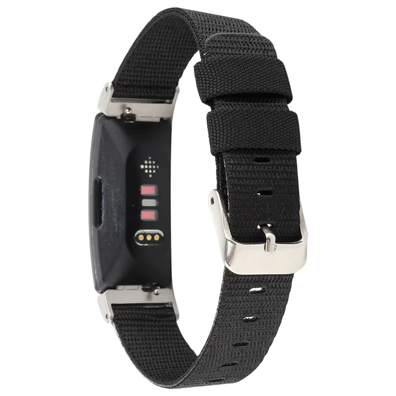 Nylon Canvas Watch Band with Metal Buckle for Fitbit Inspire HR - Black
