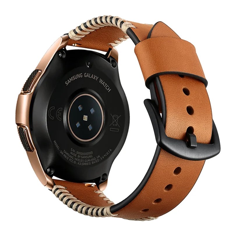 20mm Genuine Leather Watch Band Wristband with Hand Sewn Edges for Samsung Galaxy Watch Active - Brown