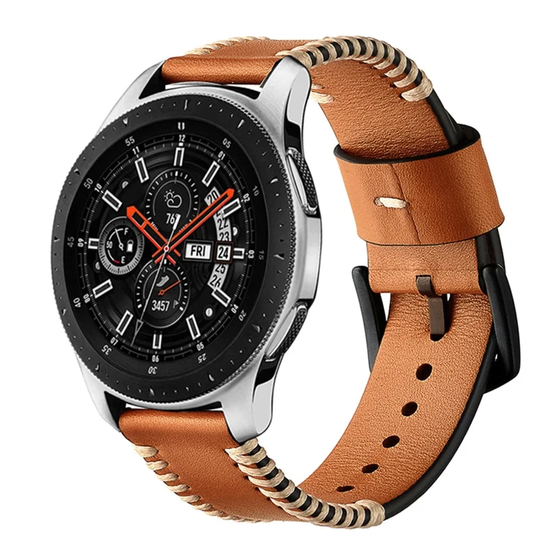 20mm Genuine Leather Watch Band Wristband with Hand Sewn Edges for Samsung Galaxy Watch Active - Brown
